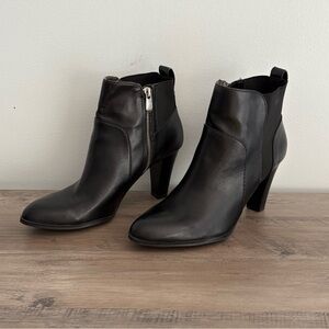 Adrienne Vittadini Leather Black Heeled Ankle Boots